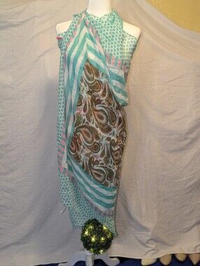 NWT The Paper Store Mixed Print Convertible Sarong Scarf Wrap • Teal Paisley
